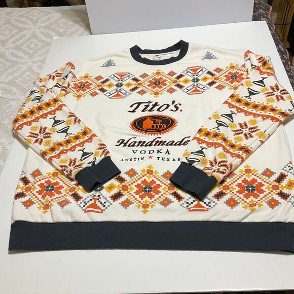 Tito’s Vodka Ugly Sweatshirt! Rare! Size XXL. White with orange quilt lime xmas - Picture 14 of 16